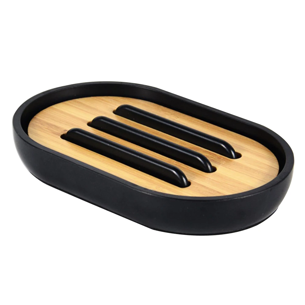 

Bamboo Soap Dish Holder Box Bathroom Supplies Punching Free Draining Storage Rack Portable Stable Waterproof ABS Material Bright