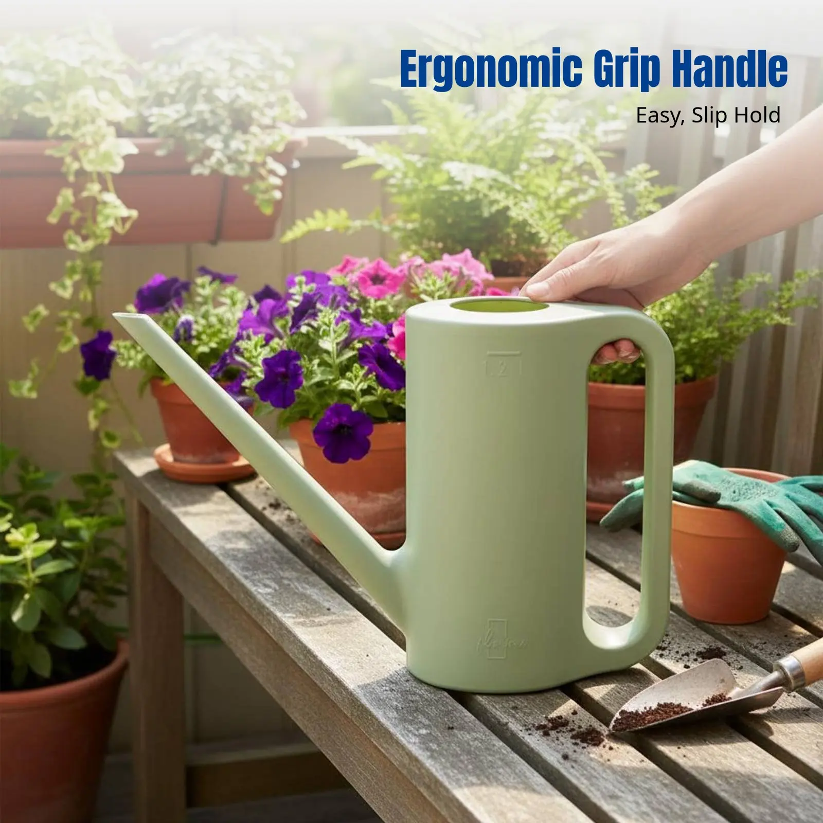 Gießkanne aus Kunststoff, Langer Ausguss, Verstärkt, Ergonomischer Griff, Heimgärtnerei, Blumenpflege