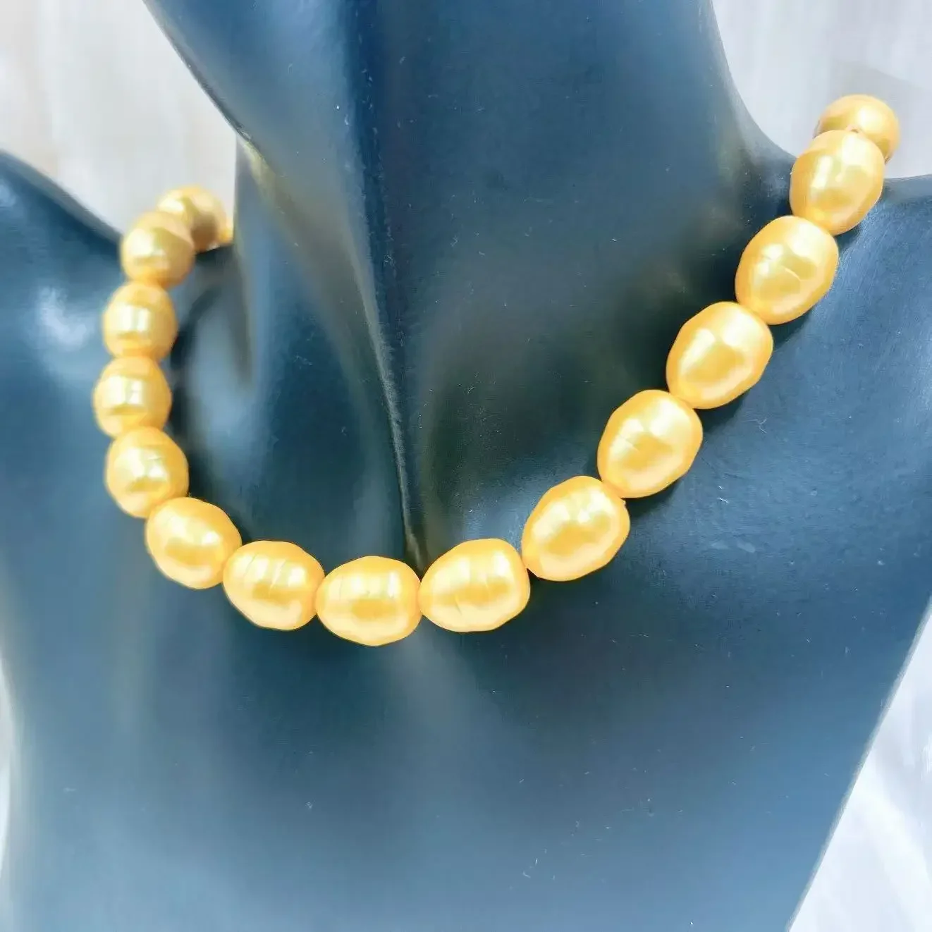 12x15mm 17inch Shinning Teardrop Yellow Natural Shell Pearl Birthday Jewelry Gift Elegant Classic  Women Short Chokers Necklace