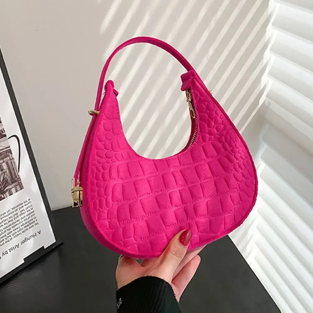 Fashion Women Female Felt Underarm Bags Cute Simple Crocodile Grain Shoulder Bag Handbags Purses Outdoor Shopping Accessories