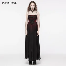 PUNK RAVE Women's Gothic Gorgeous Black and Red Gradient Chiffon Slip Dress Party Club Sexy Long DressesTwo Colors Available