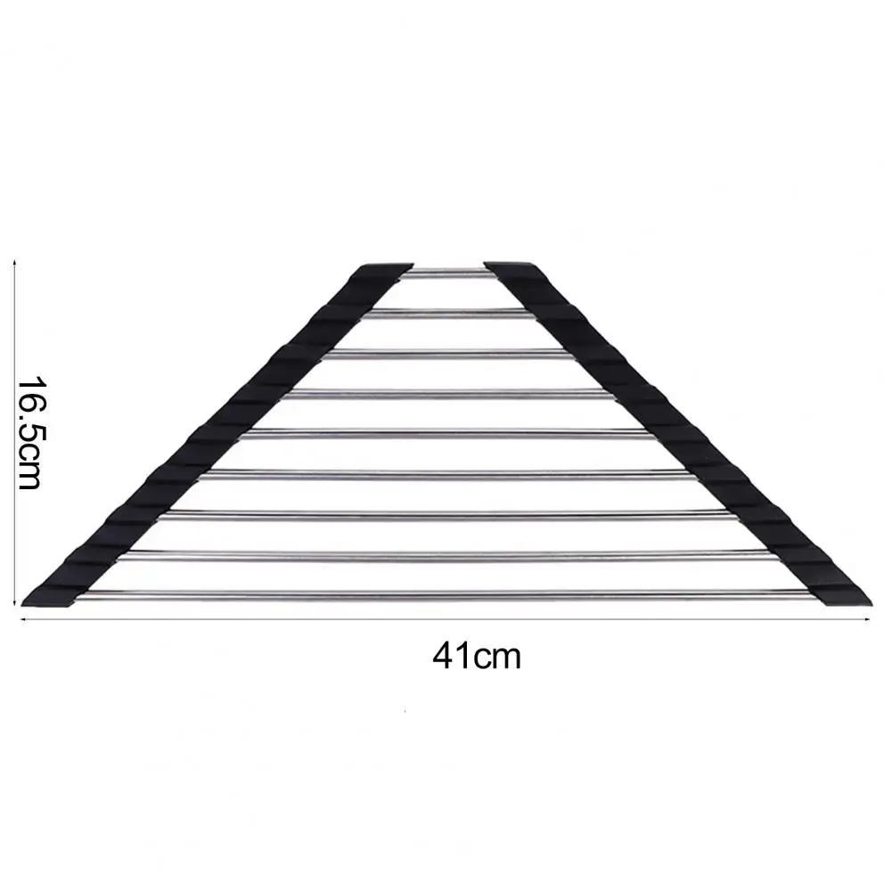 Escurridor de platos triangular enrollable, organizador plegable de acero inoxidable sobre el fregadero, ahorro de espacio para la cocina