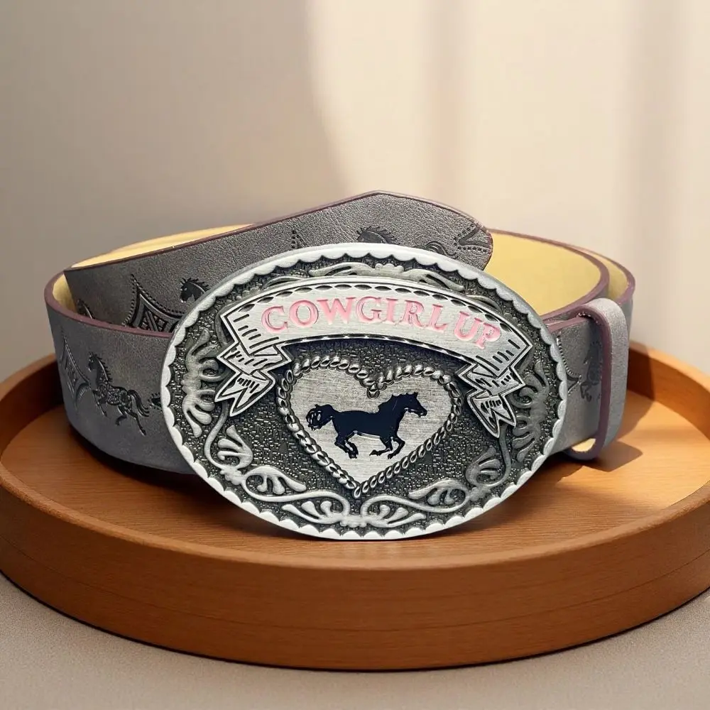 Vintage COWGIRL UP Western Cowgirl Belt Luxury Design Trendy Brand Floral Embossed Belt Jeans Pants Belt for Women Spice Girls