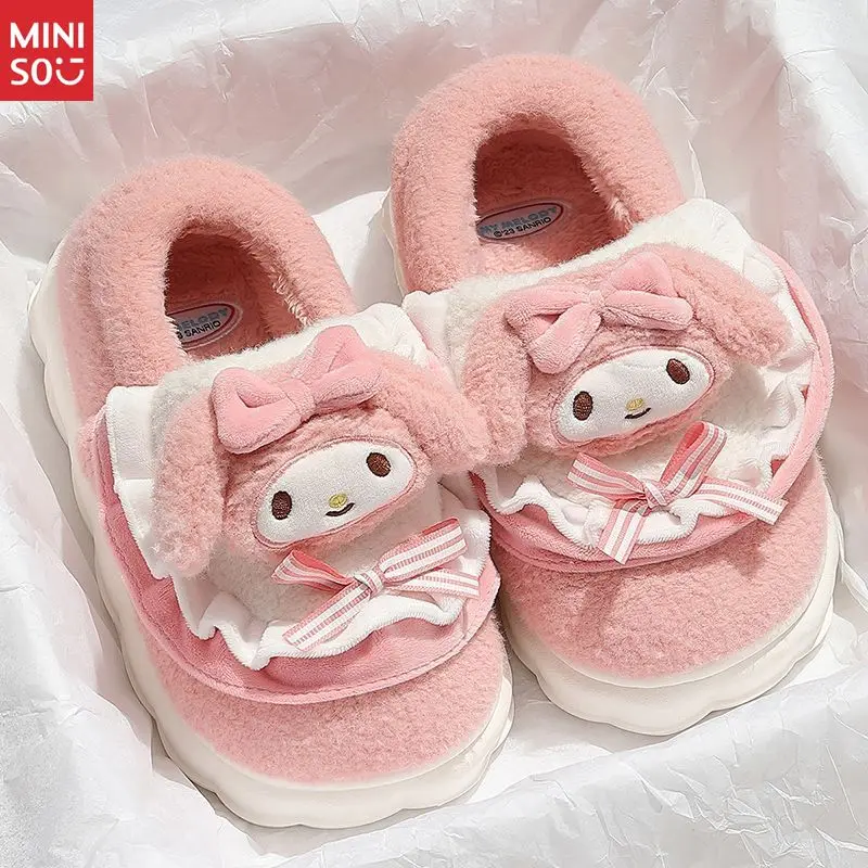 Miniso لطيف الكرتون أفخم النعال النساء شتاء جديد، سحابة دافئة الراحة المنزل داخلي الصوف أحذية المنزل