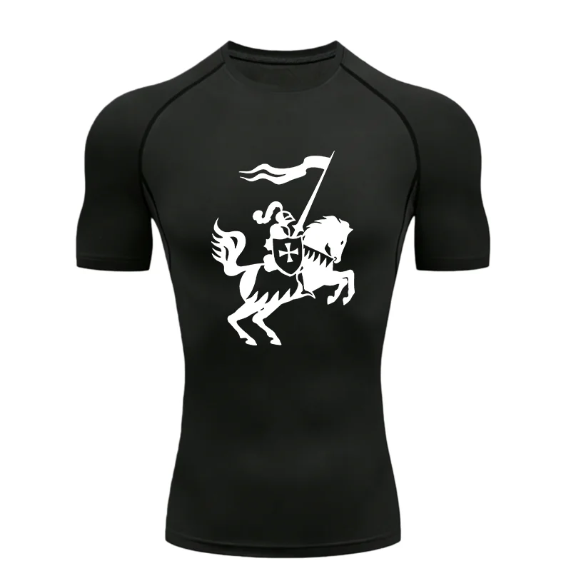 Ritter auf Pferd 2026 Herren Sport-T-Shirt Training Fitness Kompressions-Jogging-T-Shirt Athletische T-Shirts Workout-T-Shirt
