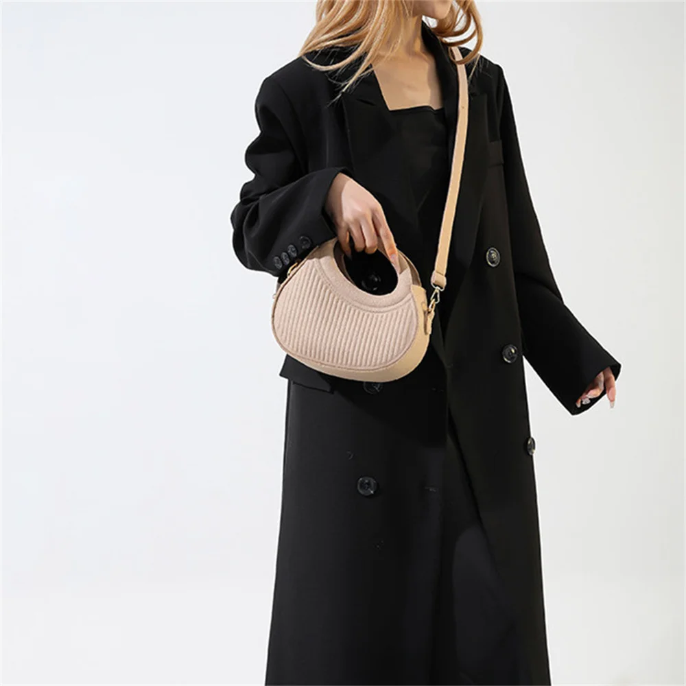 Casual Pleated Shoulder Bag For Women Felt Personalized Handbag Simple Solid Color Fashion Top-Handle Armpit Bag Crossbody Bag