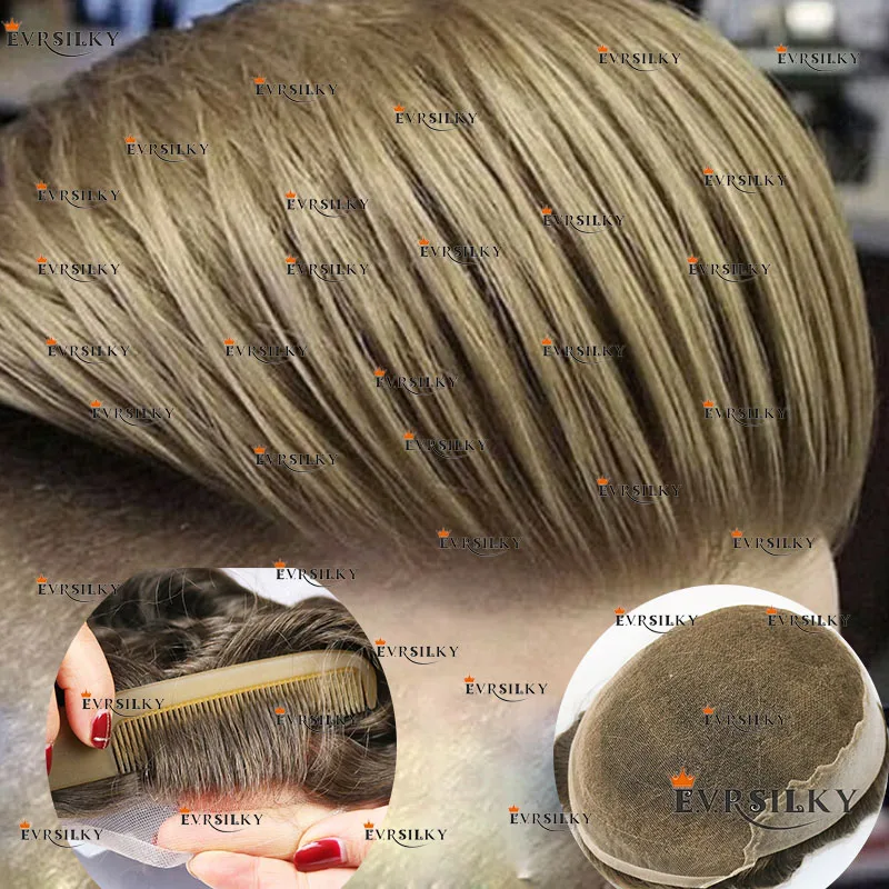 Natural Hairline Blonde Brown Q6 Breathable Lace&PU 100% Human HairSuper Durable Men Toupee Grey 1B50 1B65 1B80 Wigs Prosthesis