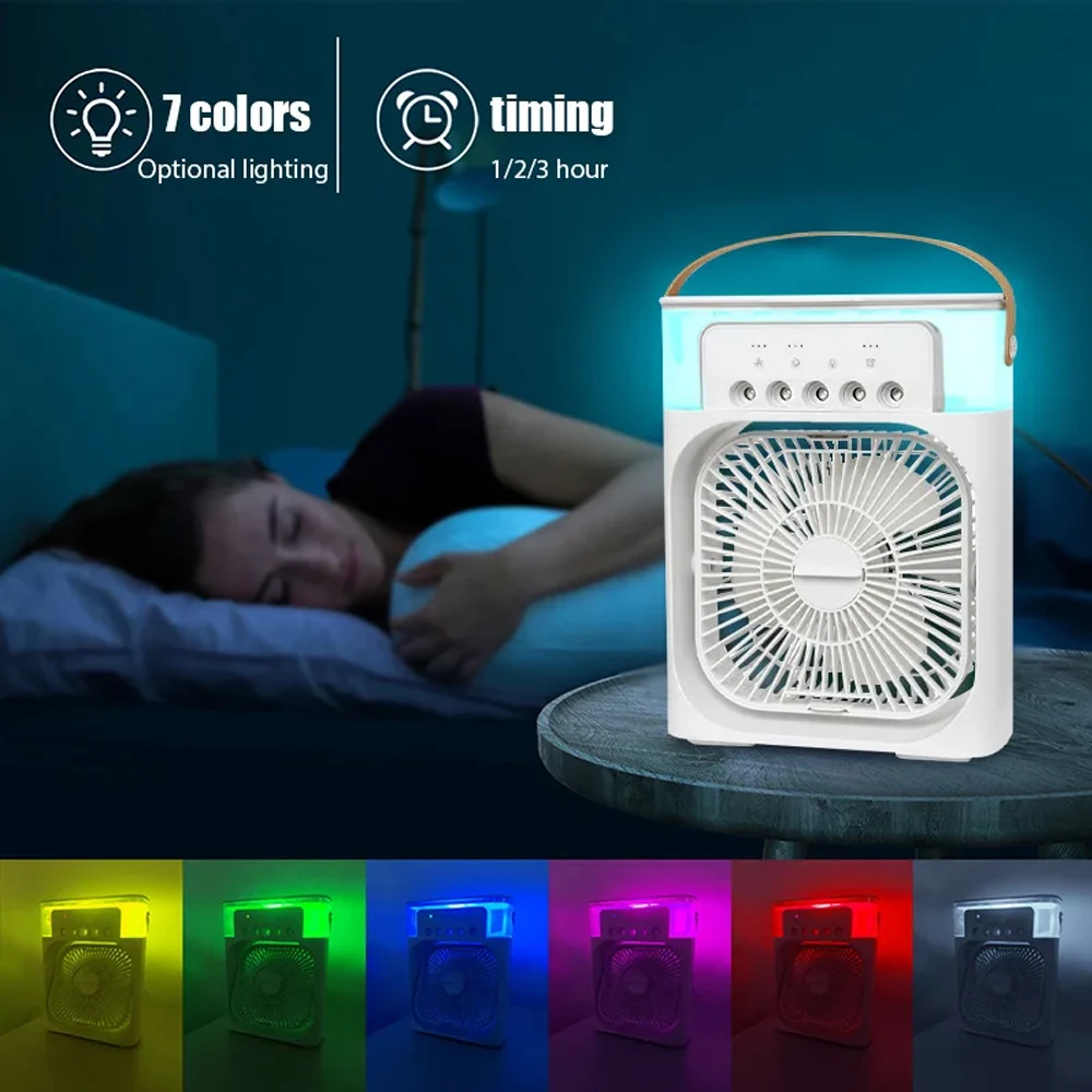 Portable Air Conditioner Fan Household Small Air Cooler Hydrocooling 4 in 1 Humidifier Fan Conditioner RGB Light for Room Office