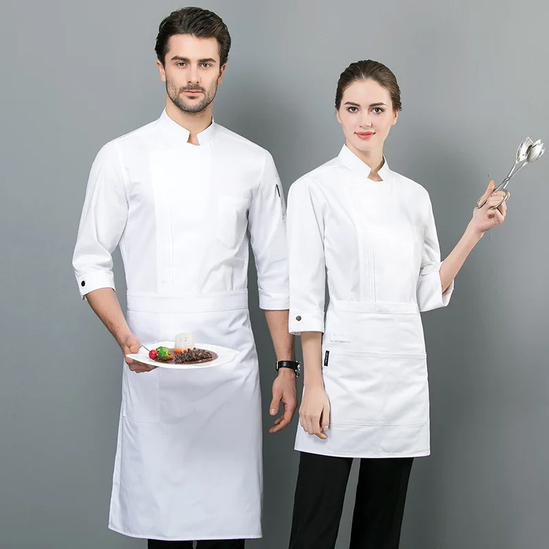 Chef Overalls Three-Quarter Sleeve Men's and Women's Spring and Autumn Hotel Restaurant Ding Room Western Food Kitchen Breathabl