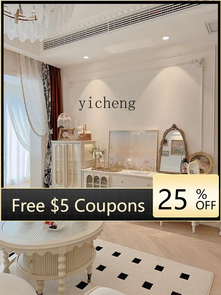 

AB Solid Wood TV Cabinet Cream Style Living Room White High Sense TV Stand Retro Locker