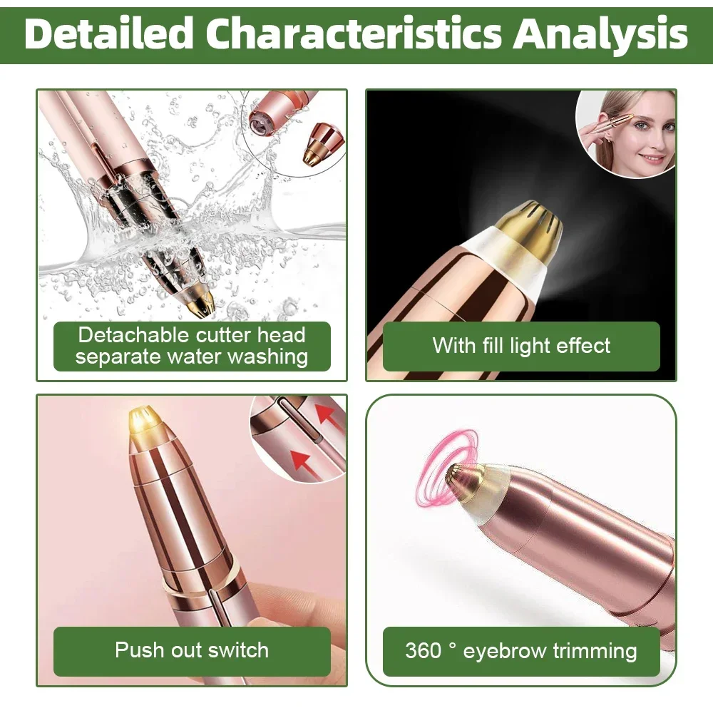 Recortador de cejas eléctrico para mujer, moldeador de cejas, lápiz, removedor de vello facial para mujer, afeitadoras de cejas automáticas, navaja de bolsillo
