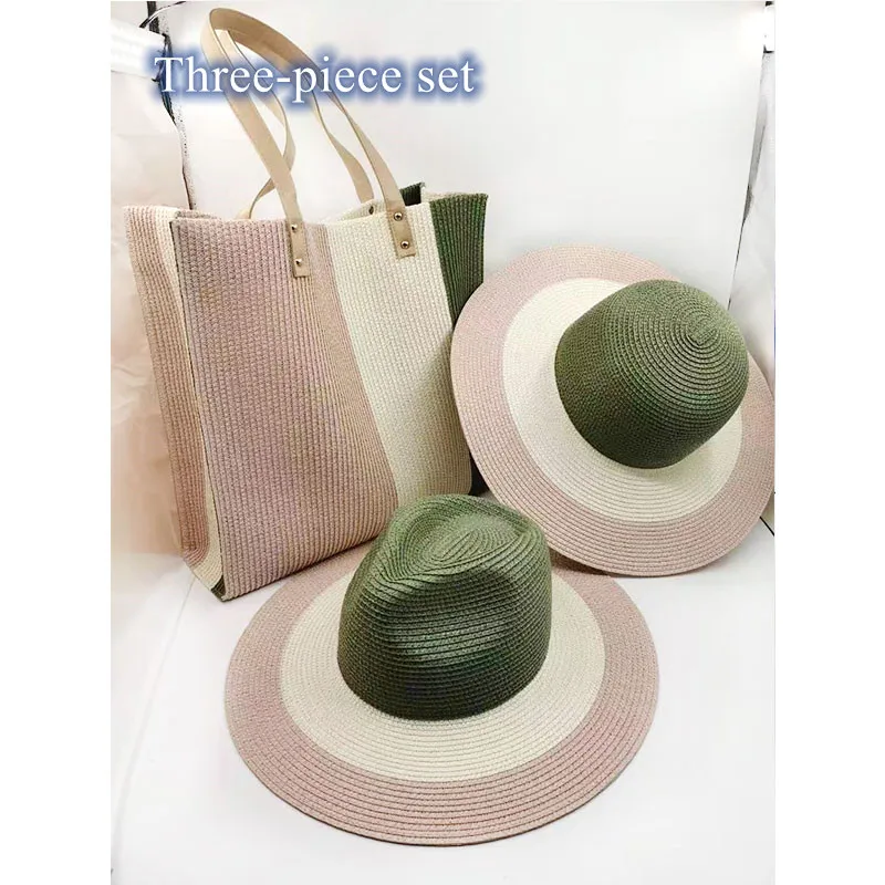 2023 New Hats For Women Summer Straw Hat and Large Bag Set Foldable Travel Sun Hat Sunscreen UV Panama Sun Cap Beach Hat