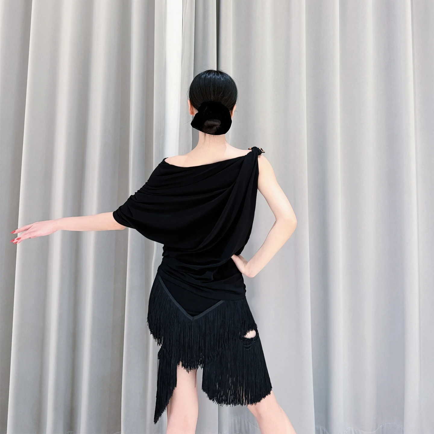 Latin Dance Kleidung Frauen Lose Schräg Schulter Leopard Schwarz Tops Erwachsene Rumba Cha Cha Tanz Kleid Praxis Ausbildung Kleid SS1132