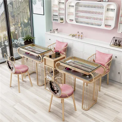 Nordic New Manicure Set Manicure Table Double Glass Surface Single Double Three Special Economical Manicure Table And Chairs