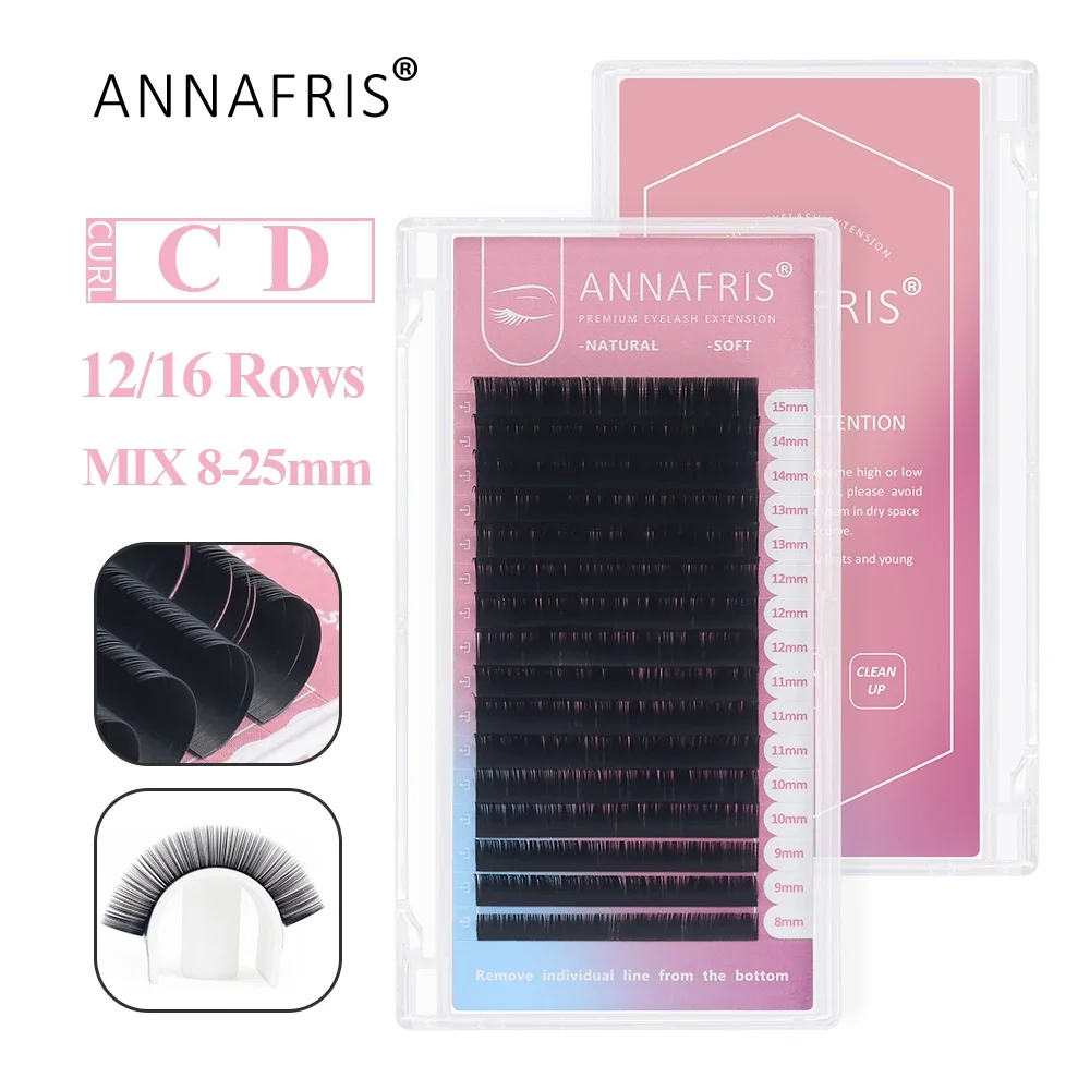 ANNAFRIS 8-25mm Mixed Length Individual Mink Eyelash Extension Supplies Natural Matte Black Soft Russian Volume Lashes Maquiagem