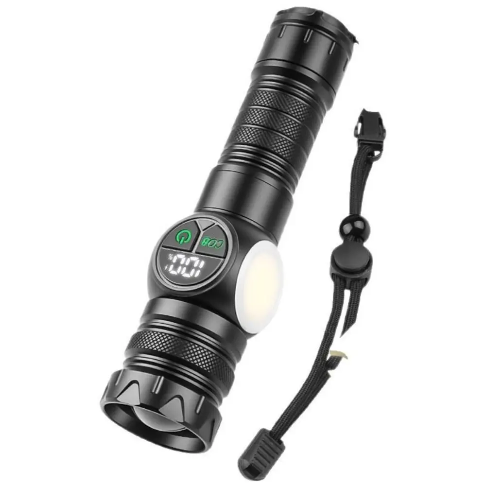 USB Rechargeable LED Flashlight Searchlight Waterproof Display Torch Long Beam Zoom Spotlight Camping Light Floodlight