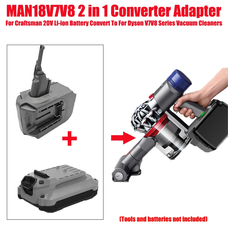 

For Dyson V7 V8 Tools MAN18V7V8 2-in-1 Battery Adapter for Craftsman 20V Lithium Batteries To for Dyson V7 V8 Vacuum Cleaners