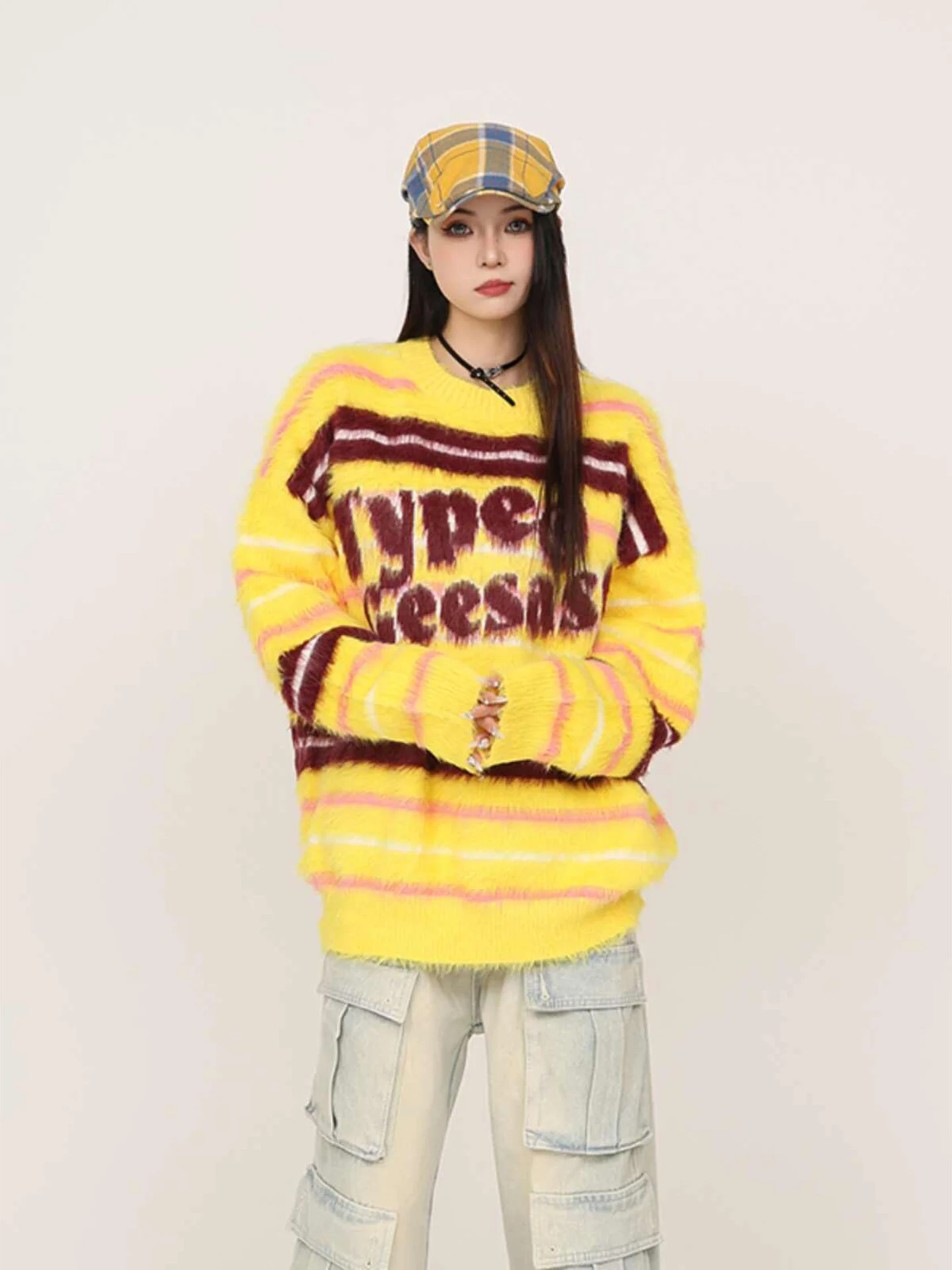 

American Sle Striped Overhead Sweater Men Women Autumn Winter New round Ne Retro Soft Lazy Knitted Wear Resistant Warm