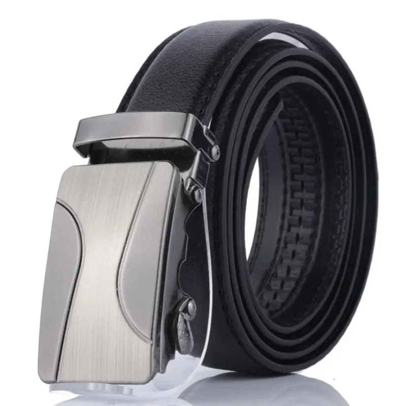 Mens PU Belt Business Casual Versatile Metal Automatic Buckle Belt Fashion Durable Suit Pants Belt Clothing Accessories