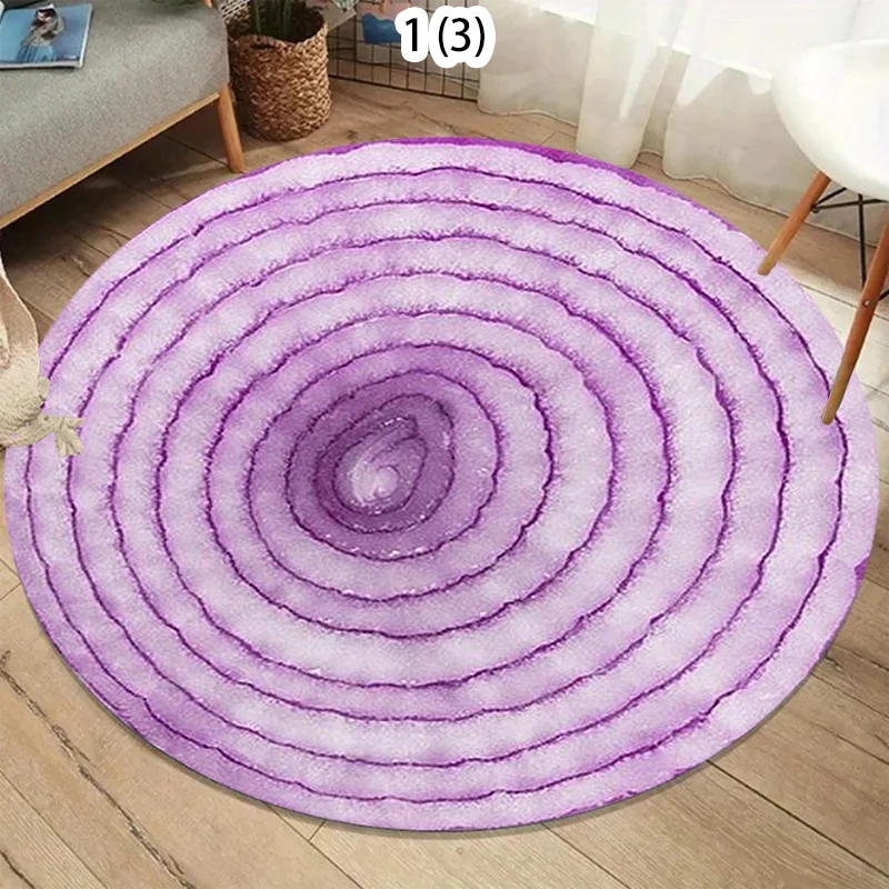Tomato Slice Round Area Rug 2D Realistic Fruit Print Soft Circle Carpet Bedroom Living Room Kitchen Funny Creative Decor Mat