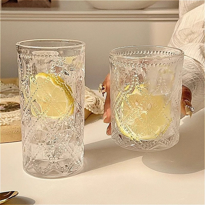 

360ml/380ml Relief Soda Water Cup Retro Lemon Water Mug Luxury Cocktail Glass Latte Coffee Mug Elegant Mojito Whiskey Cups Cafe