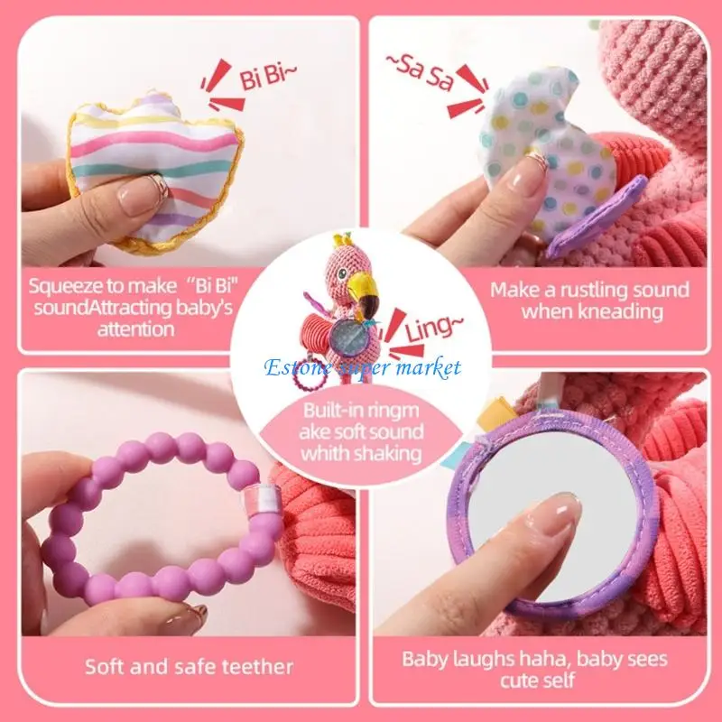 090B Multifunctional Cartoon Plush Bed Mobile Toy Early Education Rattle For Baby Crib Stroller Visual Auditory Stimulation
