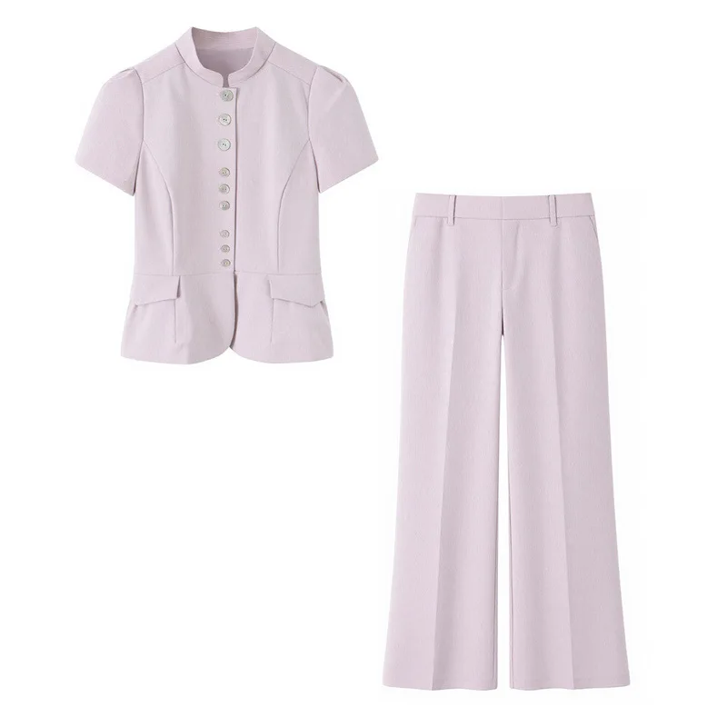 

Withered European And American Style Women's Fashionable Casual Loose Short Sleeved Breasted Top Pants New Two Piece Set Women's