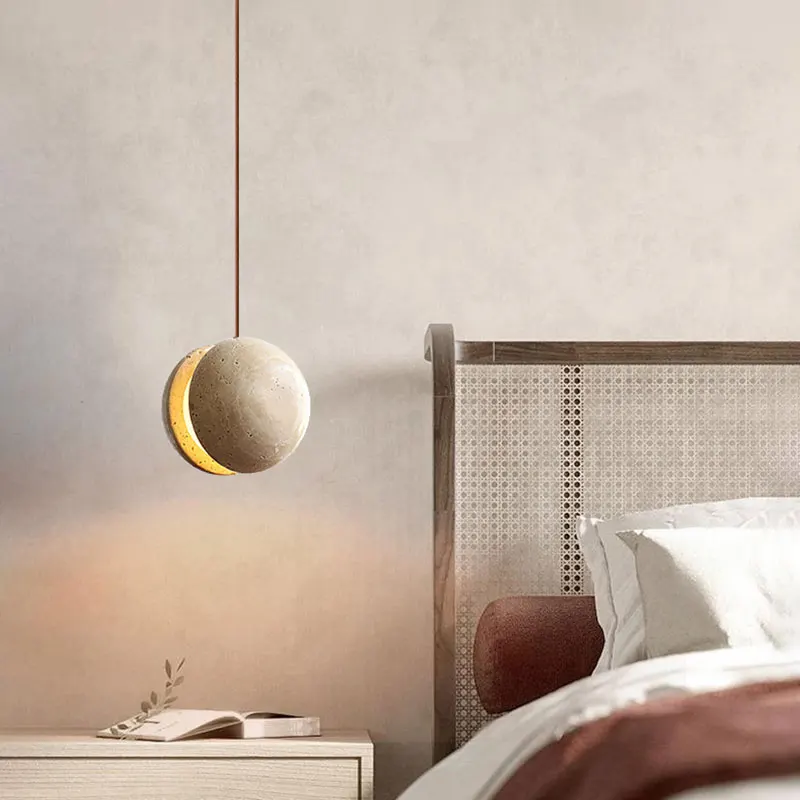 

Japanese cream wabi sabi style bedroom bedside chandelier creative yellow cave stone retro Nordic restaurant entrance chandelier