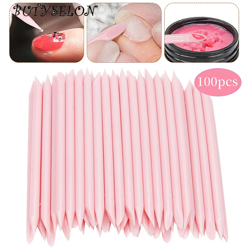 Empujador de cutículas para uñas, palito de plástico rosa para manicura, diseño de uñas, esmalte de Gel, palitos de dibujo, herramientas de maquillaje, 50 piezas