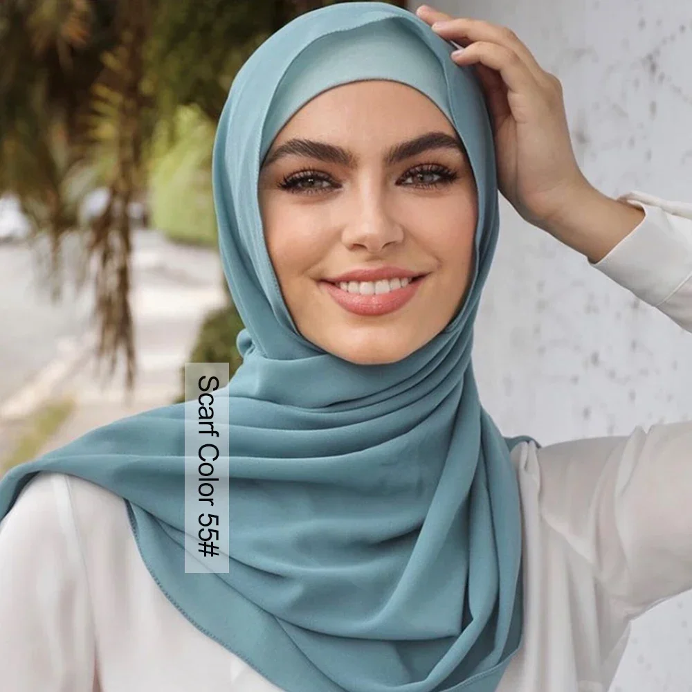 Lenço de chiffon liso bolha feminino hijab wrap printe xales de cor sólida faixa de cabeça lenços hijabs femininos lenço 56 cores