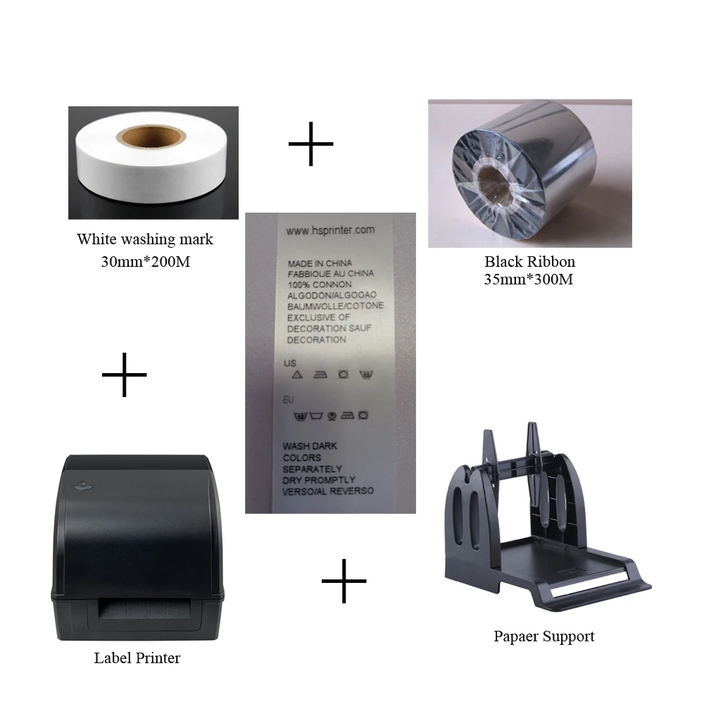 4inch Thermal Barcode Printer 110mm Thermal Transfer Label Printer Washing Care Label Printing with Stain Ribbon
