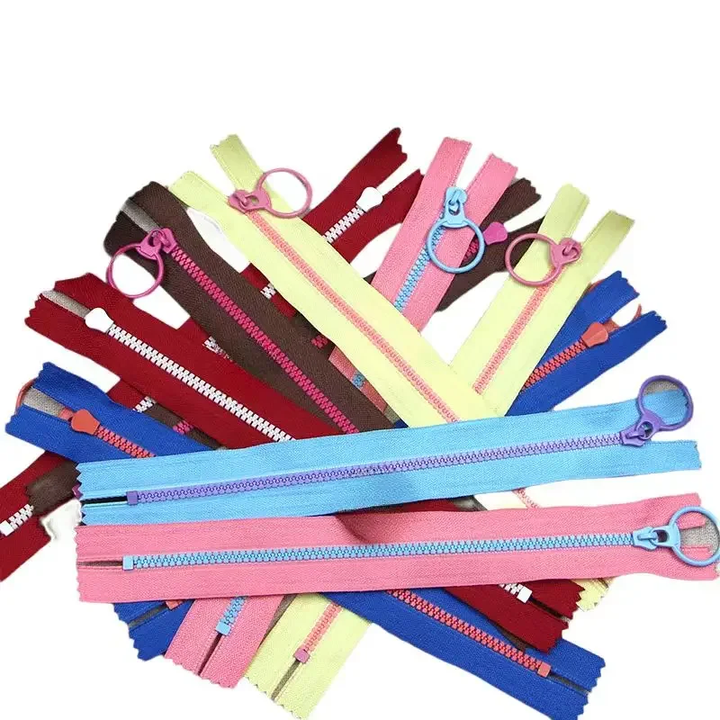 

30pcs/Lot 3# 20cm Resin Zipper Ring Pull Sewing Contrast Dual Color Close End Bag Pillow Craft Diy Accessory Red Pink Green Blue