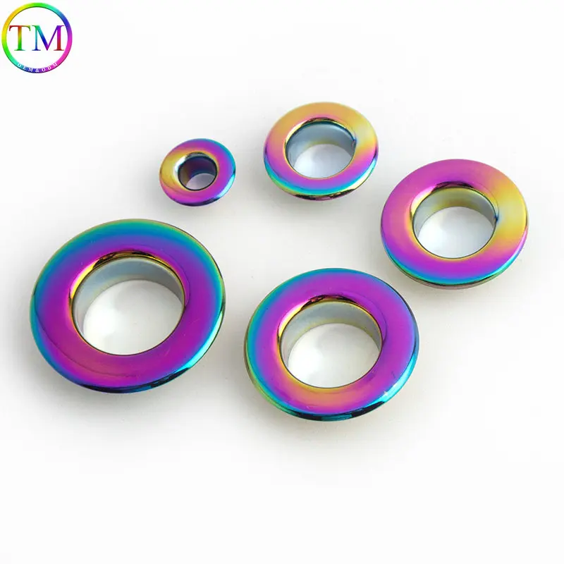 4mm 6mm 10mm 25mm Rainbow Hole Metal Eyelets Grommets With Round Ring Eye Hole For Diy Bags Clothing Belt Hat Shoes Leathercraft