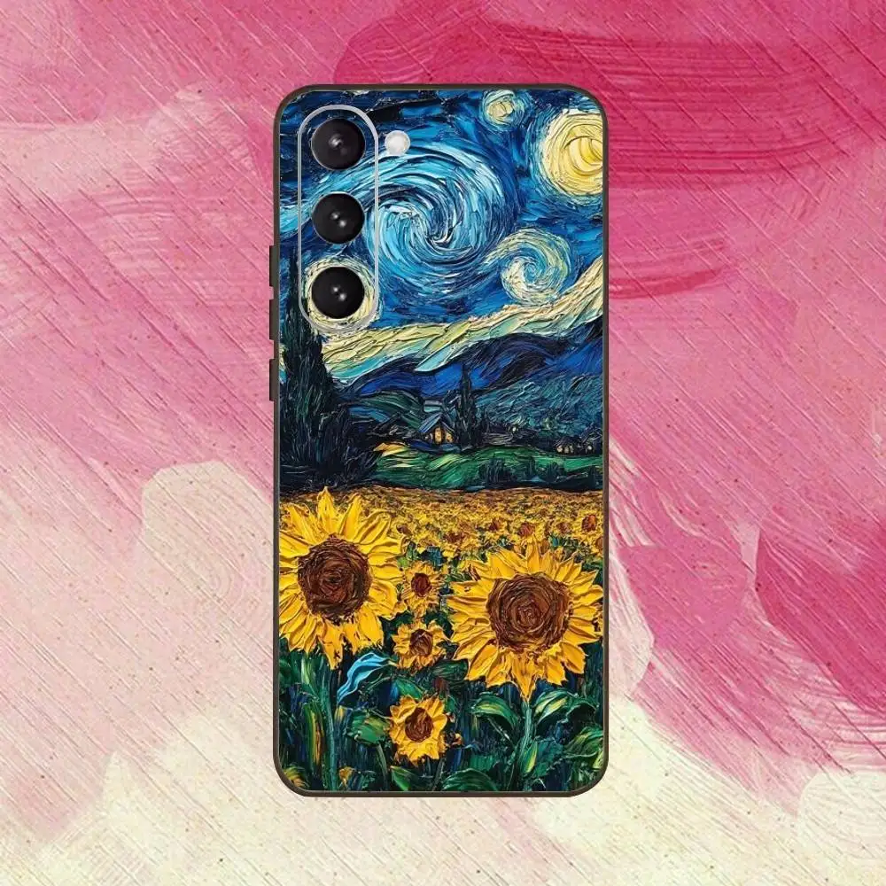 حافظة هاتف فان جوخ مطلية بزيت لهاتف سامسونج جالاكسي A73، A72، A71، A70، A53، A52، A51، غطاء أسود ناعم آخر #4