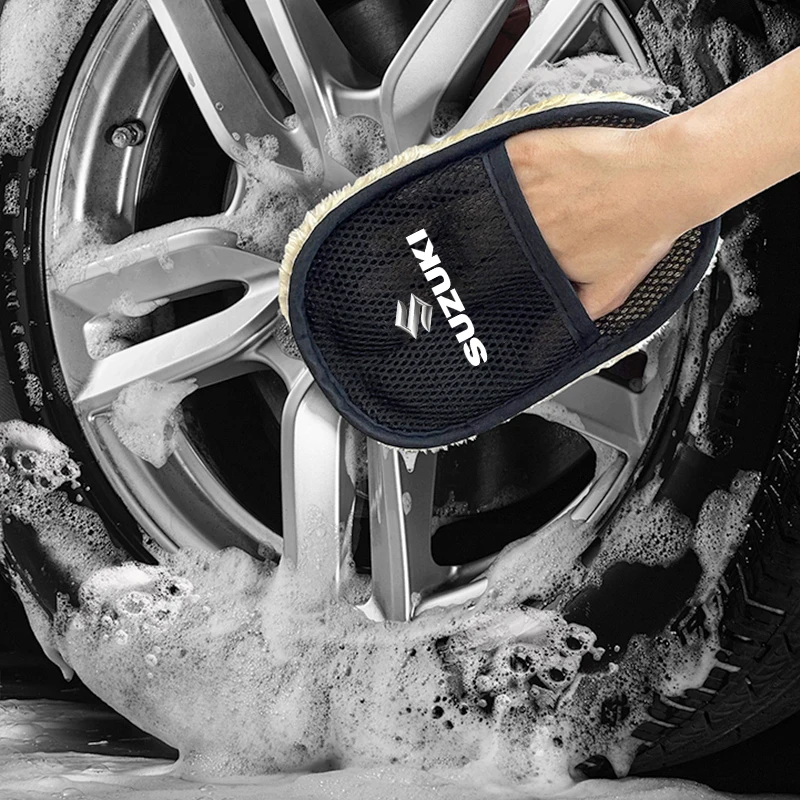 قفاز غسيل السيارات الصوف لينة البولندية تنظيف أدوات فرشاة لسوزوكي جيمي سويفت الساموراي فيتارا SX4 ألتو كايزر Ingnis DZire Swace
