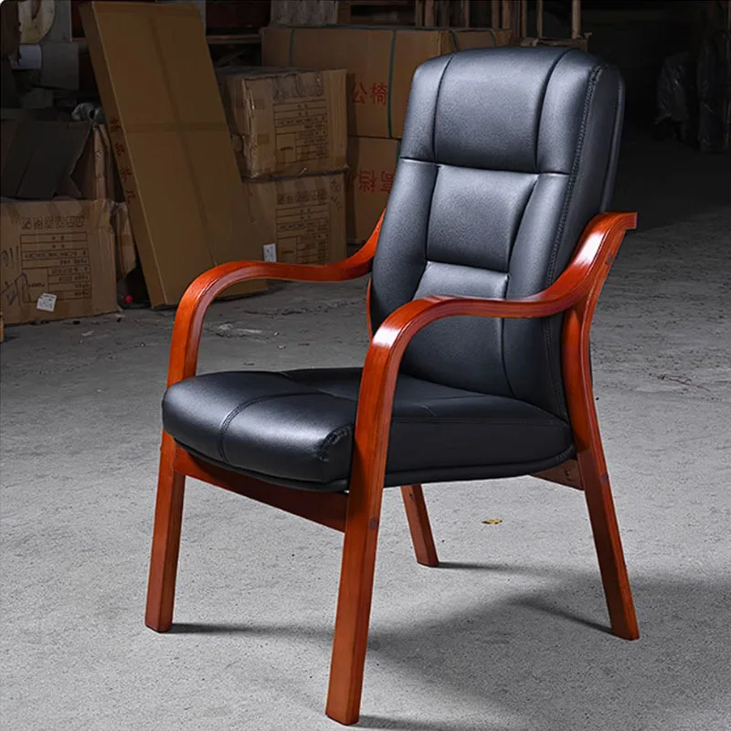Solid Wood Conference Chair Office  Computer  Leather BackTraining Chair Boss