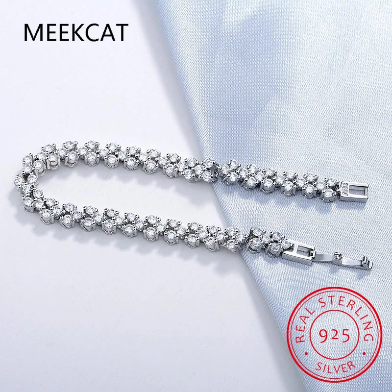 1.5mm Real Moissanite Tennis Bracelet for Women 925 Sterling Sliver 18k White Gold Plated Moissanite Diamond Bracelets Jewelry