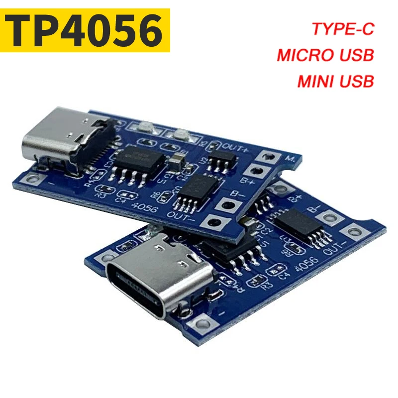 

TP4056 с защитой, двойными функциями, 5 В, 1 А, Micro USB/Mini USB/Type C 18650, зарядная плата для литиевой батареи, модуль зарядного устройства