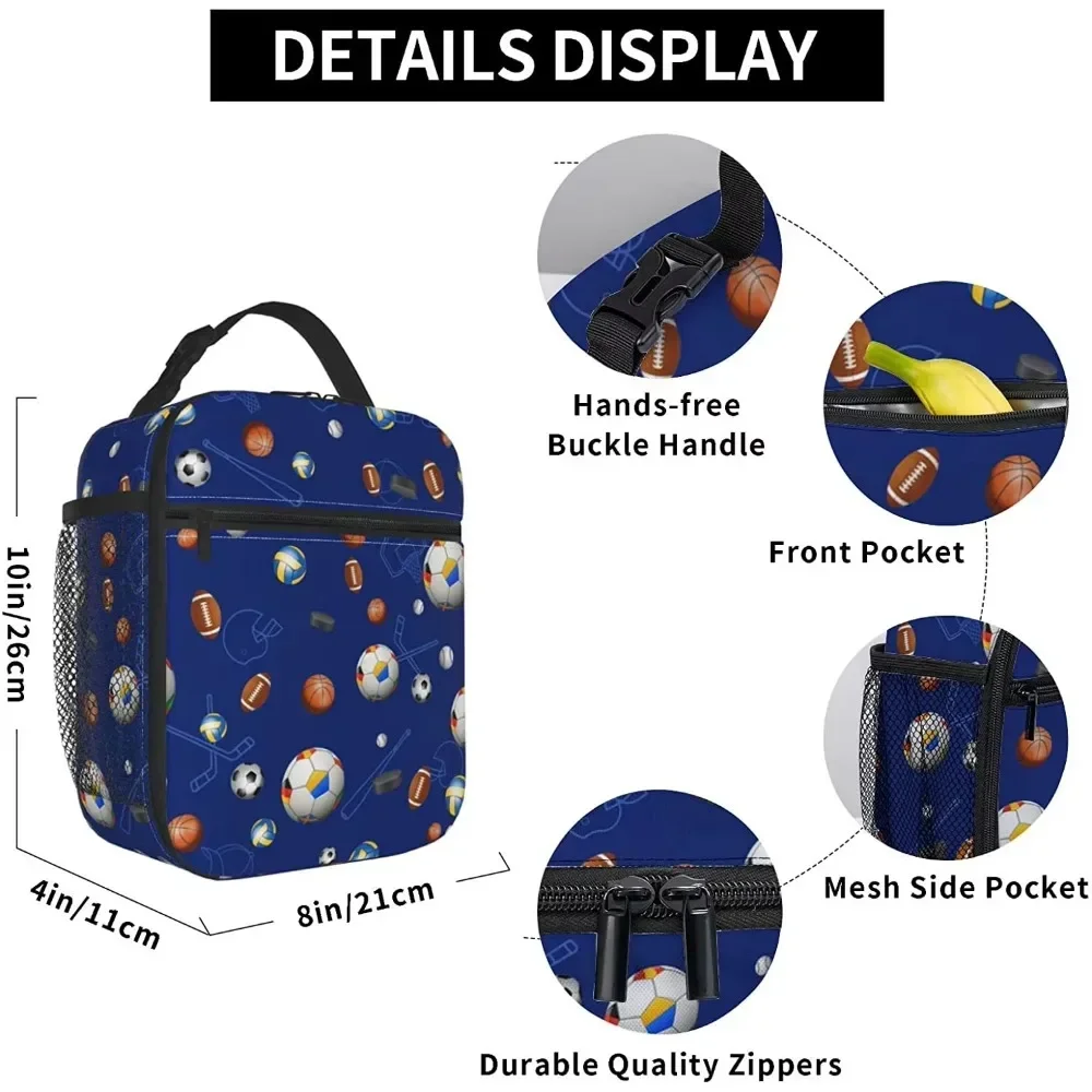 

Auronewt Cartoon Football Lunch Box for Kids Boys Insulated Cooler Thermal Cute Lunch Bag Bento Tote for School Picnc Beach