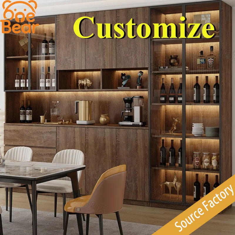 Integrated wall-mounted wine cabinet & sideboard, home living room storage display cabinet with high-end texture.