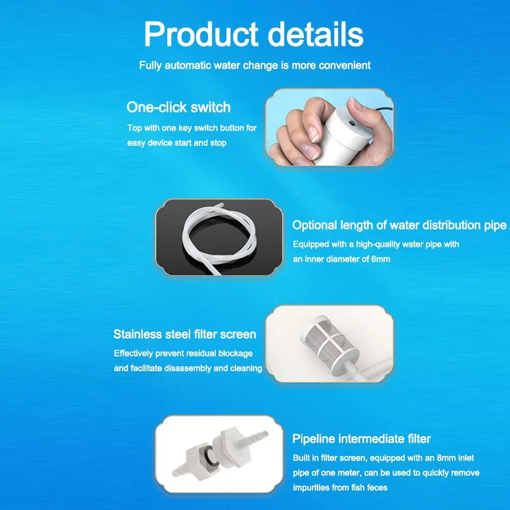 

Durable USB Fish Tank Water Changer Mini 5V 2A Electric Suction Submersible Pump Aquarium Water Changing Tool