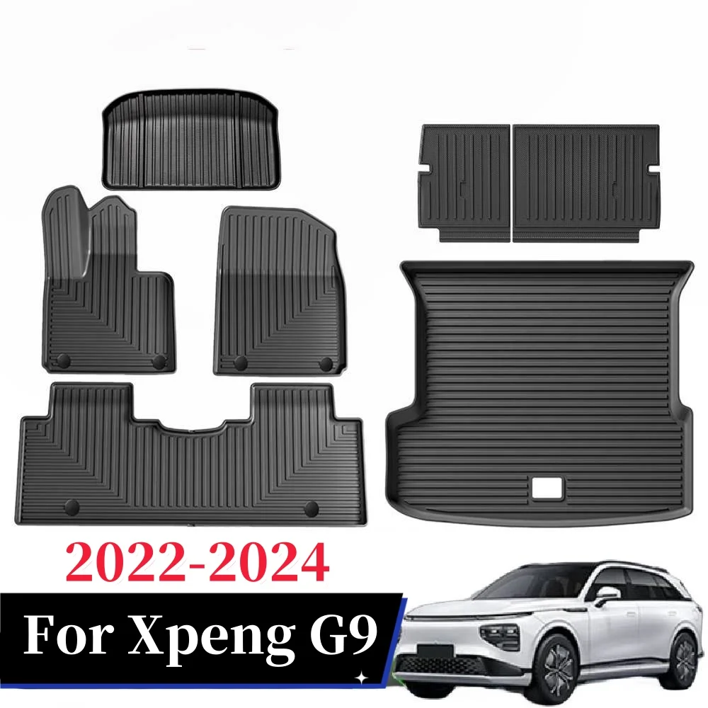 

Car Floor Mats For Xpeng G9 2022-2024 TPE Floor Mats and Cargo Liner, All Weather Floor Liners Trunk Mat Duty Waterproof Pad