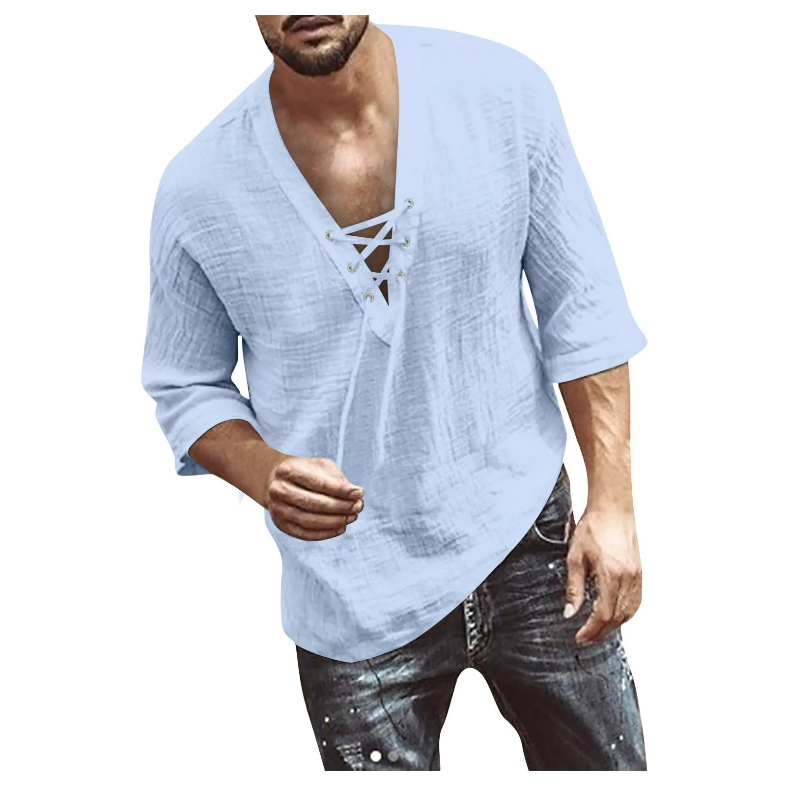 Casual Loose Buttoned Stand Collar Shirts Men\'s Cotton Linen Clothes Spring Summer Leisure Solid Color Long Sleeve Tops For Men