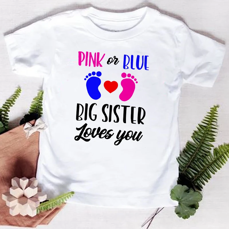 Pink or Blue Big Sister Love You Girls T-Shirt Children T Shirt Baby Announcement Tops Toddler Tshirt Summer Casual Clothes Tees