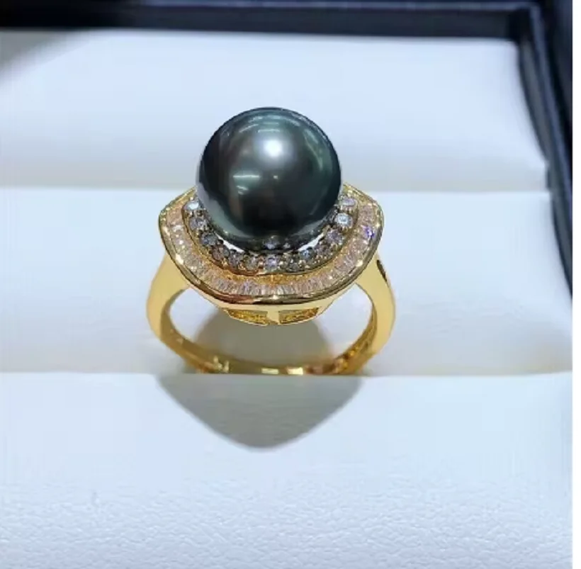 Nuevo anillo de Perla Negra del Mar del Sur, AAAA, 10-11mm, redondo, 925s