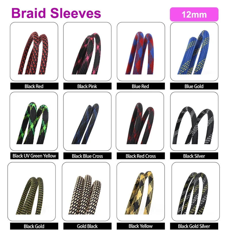 

1/2/3/5/10/20/30/50M 12mm Insulated PET Braid Sleeves Expandable High Density Cable Wrapping Sheath Protector Braid For Wires