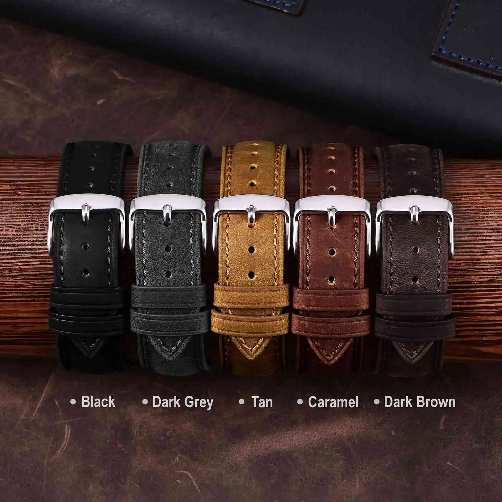 ANNEFIT Crazy Horse Leather Watch Straps  Vintage Watchbands 18mm 19mm 20mm 21mm 22mm for Men Women Quick Release  Replacement