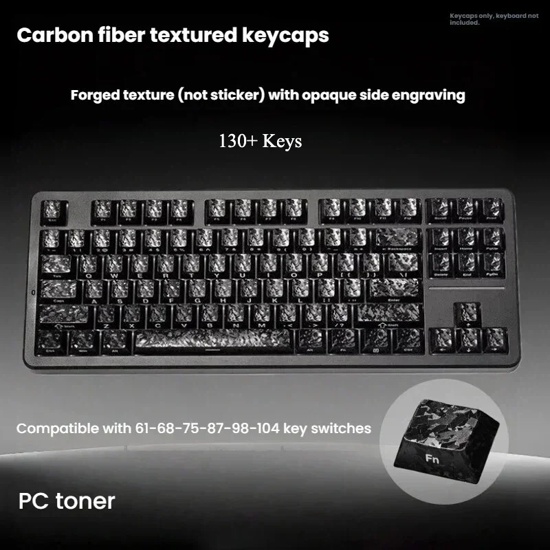 

2026 130+ Keys Carbon Fiber Texture Keycaps Forged Carbon Pattern Side-Engraved Non-Translucent Original Magnetic Switch Keycaps