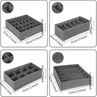 4pcs Foldable Drawer Organizer Set, Closet Storage System for Bras, Socks, and Ties, Gray RUS04GY, Polyester Material - Image 2