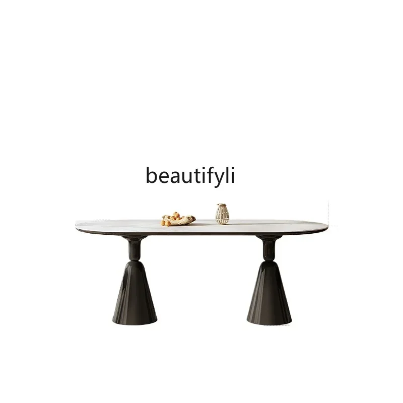 

French retro rock slab dining table rectangular holy grail dining table and chairs cream style home paint dining table